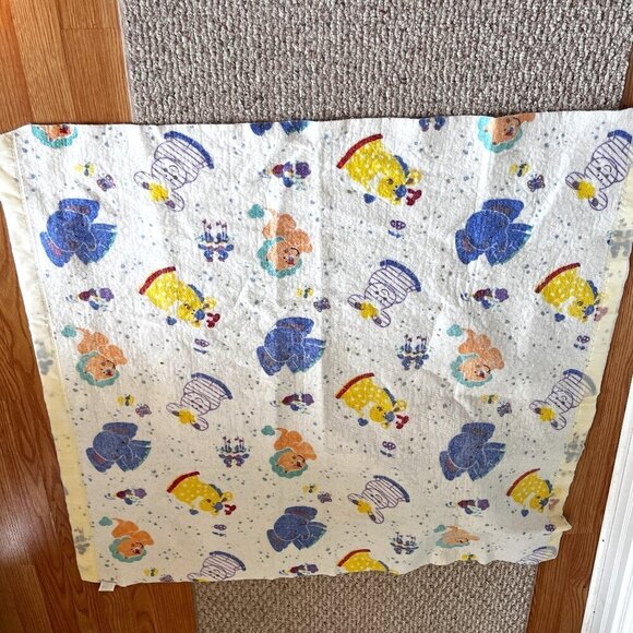 Vintage Satin Trimmed Embroidered Fleece Baby Blanket Safari Animals - Picture 1 of 9